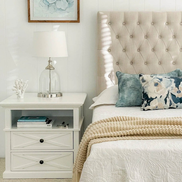 Hamptons Cross Bedside 2 Drawer Medium - White