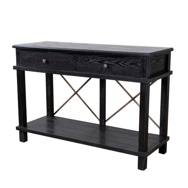 Aix 2 Drawer Console Table - Weathered Black& Metal  by Maison Living