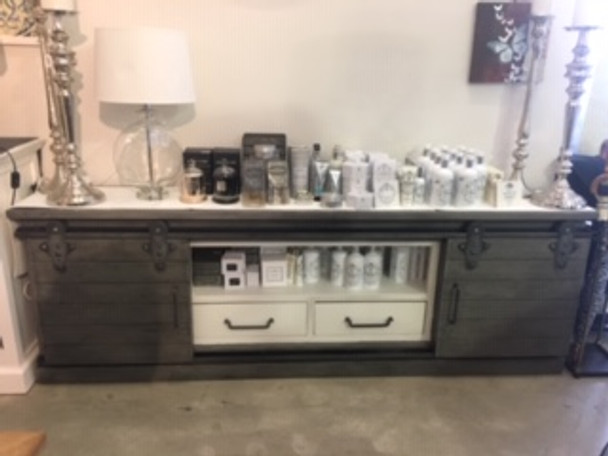 Sonoma Narrow Media Console 210cm - Smokey Grey / Pearl White - Size: 71H x 214W x 38D (cm) - Barn Style style