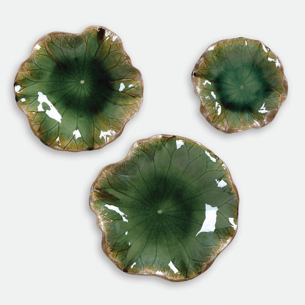 Abella Ceramic Wall Decor - Green S/3 Contemporary style Wall Art Decor