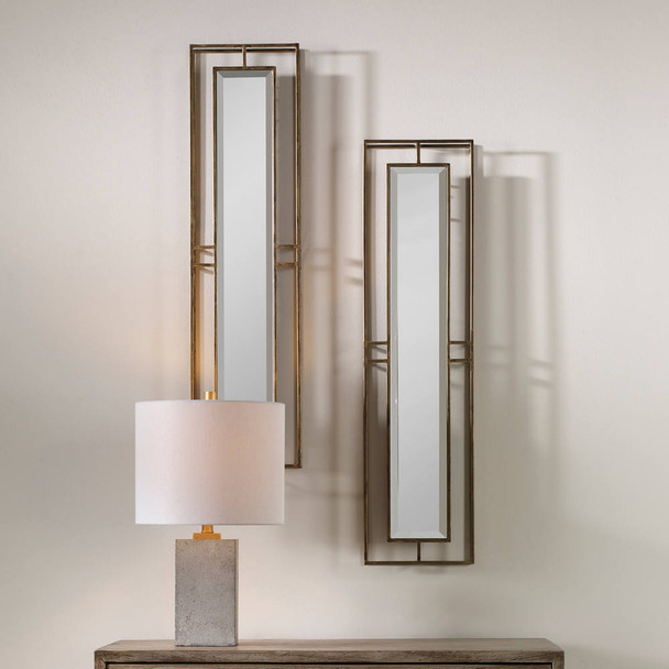 Rutledge Gold Mirrors - S/2 - Size: 76H x 20W x 4D (cm) - Mid-Century Modern style Rutledge Gold Mirrors - S/2 - Size: 76H x 20W x 4D (cm) - Mid-Century Modern style