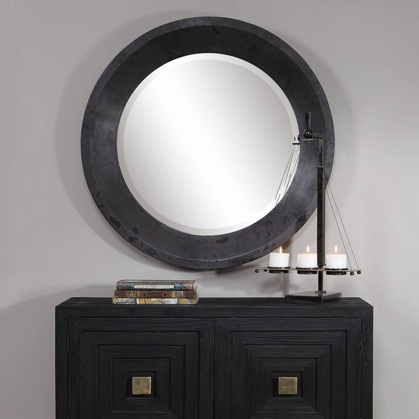 Frazier Round Industrial Mirror - Size: 102H x 102W x 8D (cm) - Industrial style