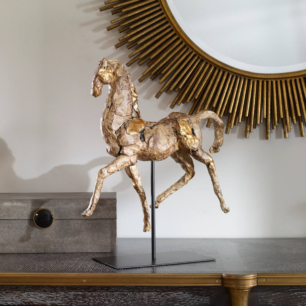 Caballo Dorado Horse Sculpture - Size: 42H x 36W x 13D (cm) - Mid-Century Modern style