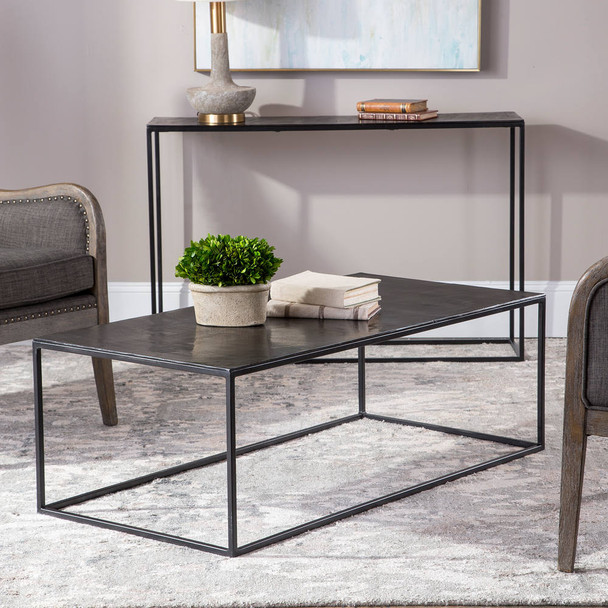 Coreene Industrial Coffee Table - Size: 41H x 122W x 61D (cm) - Mid-Century Modern style