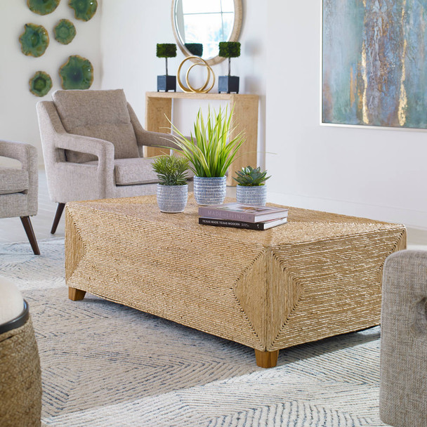 Rora Woven Coffee Table - Size: 41H x 122W x 71D (cm) - Coastal style