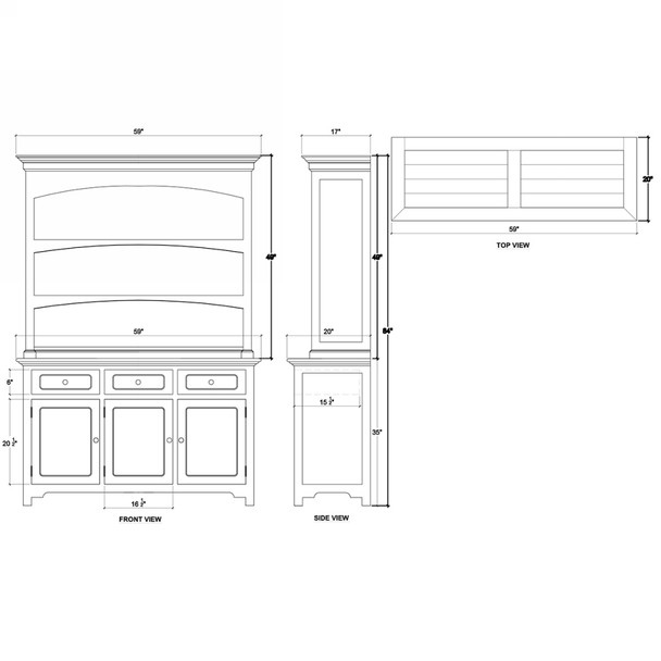 Aries Open Hutch w/ 3 LED - Size: 214H x 150W x 51D (cm)