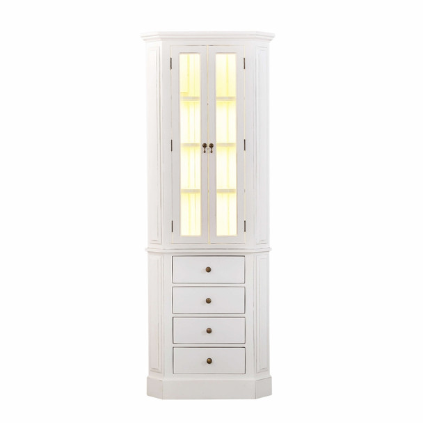 Jefferson Corner Cabinet w/ 4 LED - Size: 213H x 78W x 41D (cm) - Hamptons style