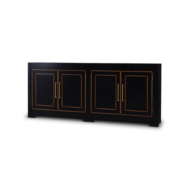 Fleet Linen Wrapped 4 Door Sideboard - Size: 109H x 260W x 43D (cm) - Mid-Century style Dining Room furniture