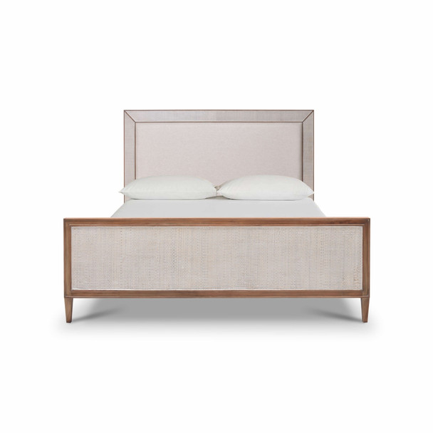 Belgravia Upholstered Bed w/ Rattan Queen - Hand made Contemporary style Bedroom furniture