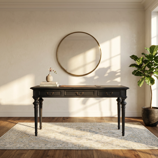 French Partners Desk Narrow - Black Oak - French Provincial style