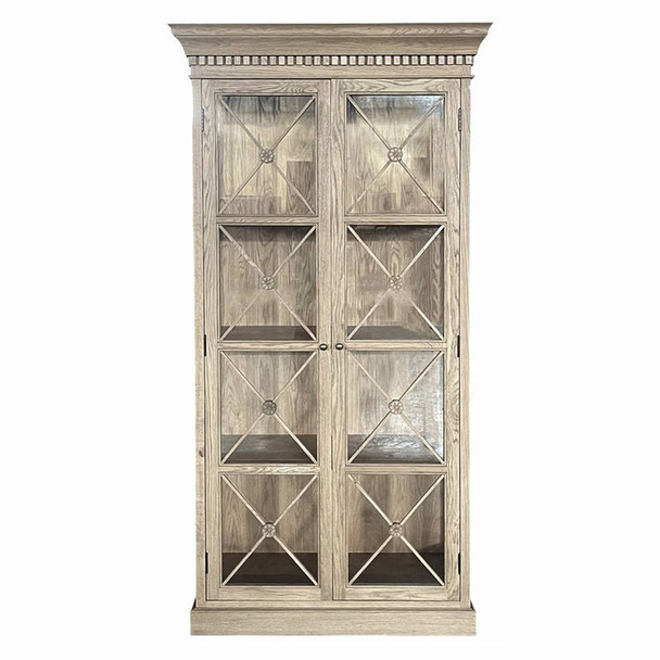 French Cross Display Cabinet 2 Door - Weathered Oak - Hamptons style