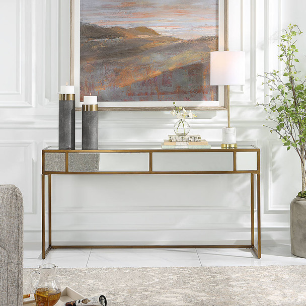 Reflect Mirrored Console Table - Size: 81H x 158W x 36D (cm) - Mid-Century Modern style Reflect Mirrored Console Table - Size: 81H x 158W x 36D (cm) - Mid-Century Modern style