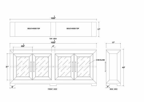 Fleet 4 Door Sideboard w/ Glass - Solid Timber Mid-Century Modern style Dining Room furniture
