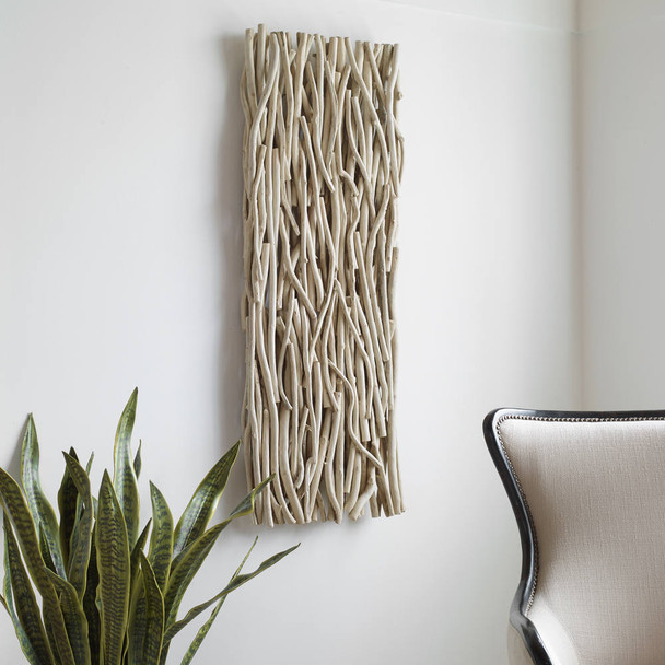 Gathered Teak Bleached Wood Wall Decor - Size: 125H x 48W x 9D (cm) - Organic style