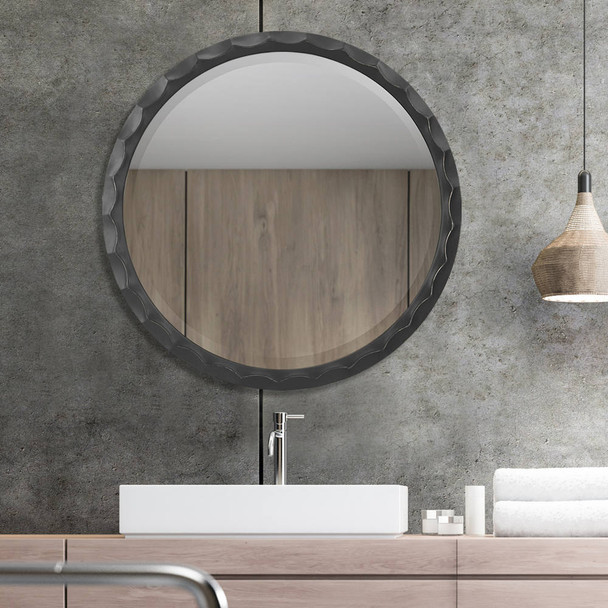 Scalloped Edge Round Mirror - Size: 97H x 97W x 2D (cm) - Mid-Century Modern style