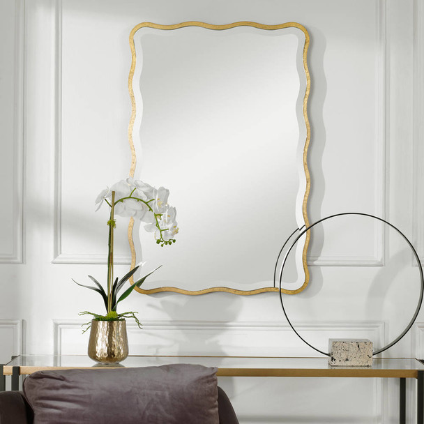Aneta Gold Scalloped Mirror - Size: 91H x 61W x 1D (cm) - Mid-Century Modern style