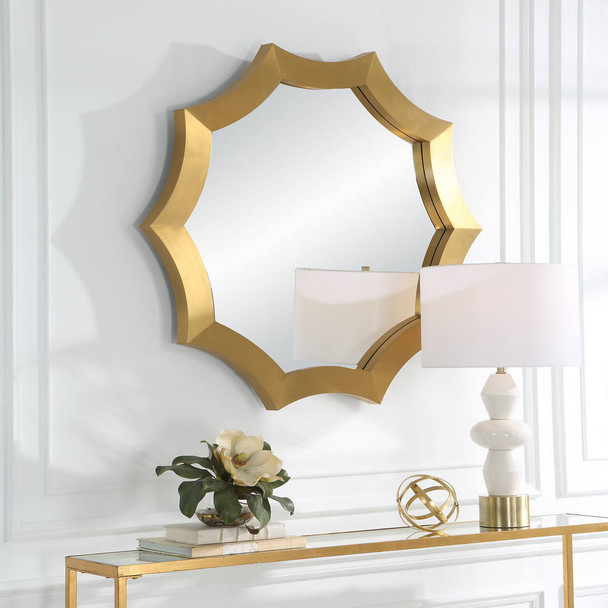 Flare Brushed Brass Round Mirror - Size: 107H x 102W x 5D (cm) - Contemporary style