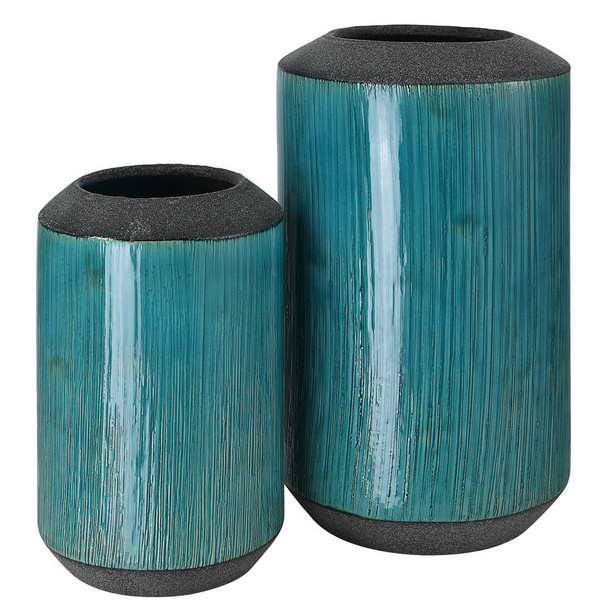 Maui Aqua Blue Vases - S/2 Coastal style Vase Decor