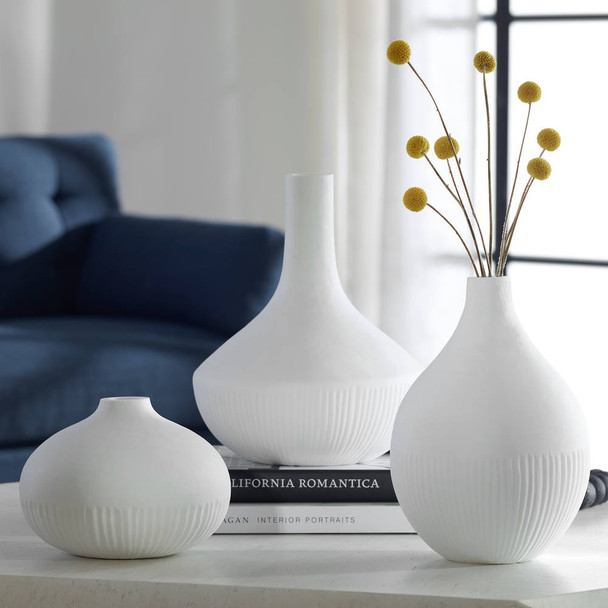 Apothecary Satin White Vases - Set/3 - Size: 31H x 25W x 25D (cm) - Contemporary style