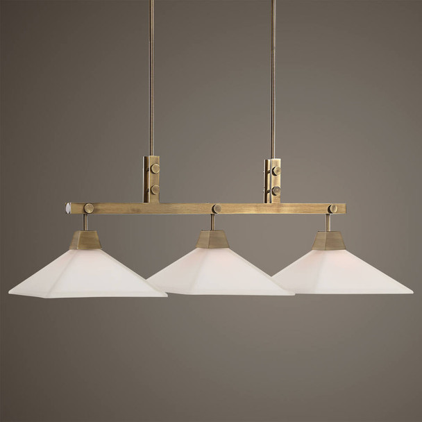 Brookdale Industrial 3 Light Linear Chandelier - Size: 38H x 111W x 33D (cm) - Mid-Century Modern style