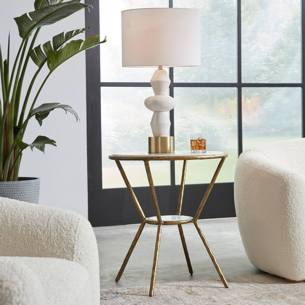 Refuge Round White Side Table - Size: 65H x 58W x 58D (cm) - Mid-Century Modern style