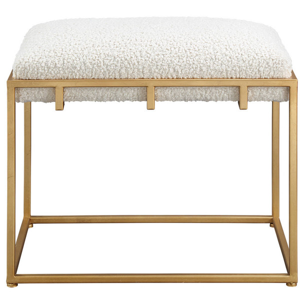 Paradox Small Gold & White Shearling Bench Contemporary style Bench Decor