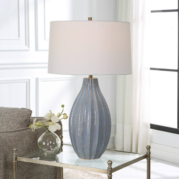 Veston Blue Glaze Table Lamp - Size: 71H x 43W x 43D (cm) - Mid-Century Modern style Veston Blue Glaze Table Lamp - Size: 71H x 43W x 43D (cm) - Mid-Century Modern style