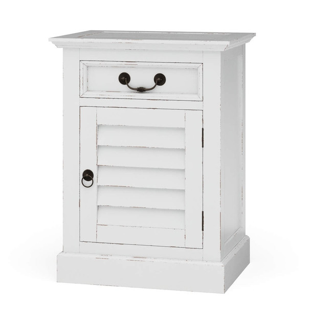Small Shutter Nightstand Cabinet - Architectural White / Light Distressed - Size: 68H x 51W x 38D (cm) - Coastal style