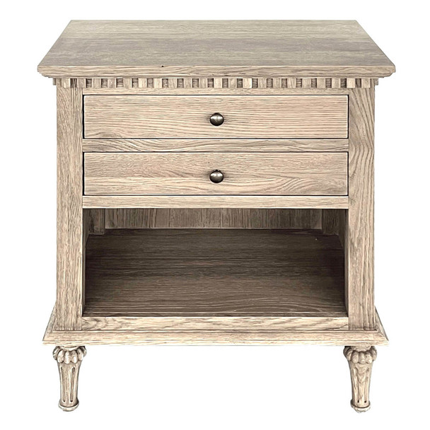 Marie Open Bedside Table - Weathered Oak - Hamptons style