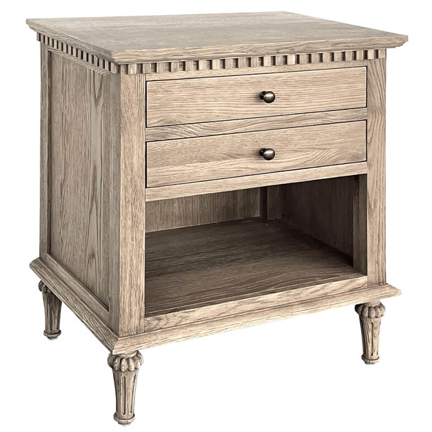 Marie Open Bedside Table - Weathered Oak Bedroom Furniture - HL129-105