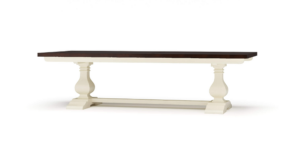 Provincial Trestle Dining Table 270cm - White Antique / Teak Brown - Size: 76H x 275W x 120D (cm) - French Provincial style