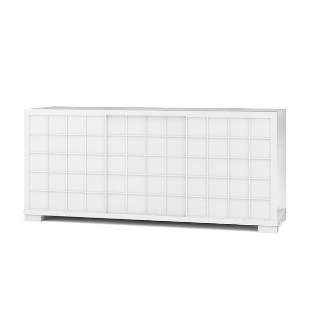 Strand Sliding Door Cabinet - True White - Size: 82H x 186W x 57D (cm) - Mid-Century Modern style