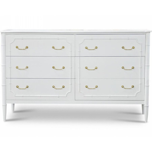 Chelsea Largish 6 Drawer Dresser - True White - Solid Timber Oriental style Bedroom furniture