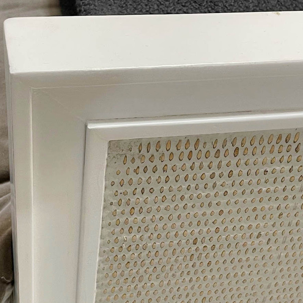 Belgravia Upholstered Bed w/ Rattan King - True White / Arctic Fabric - Hand made Contemporary style Bedroom furniture