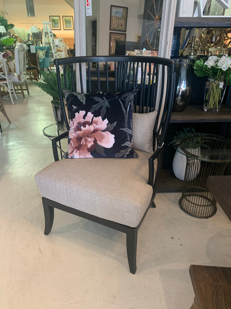 Winston Windsor Chair - Batavia Black / Sand Fabric - Size: 78H x 76W x 114D (cm) - Mid-Century Modern style