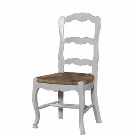 Provincial Dining Chair - White Light Distressed - Size: 54H x 55W x 104D (cm) - French Provincial style