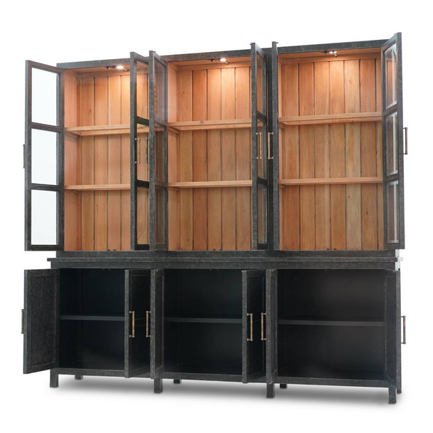 Madrone 12 Door Display Cabinet w/ Glass Shelves and LED Lights - Hand made Craftsman style Dining Room furniture