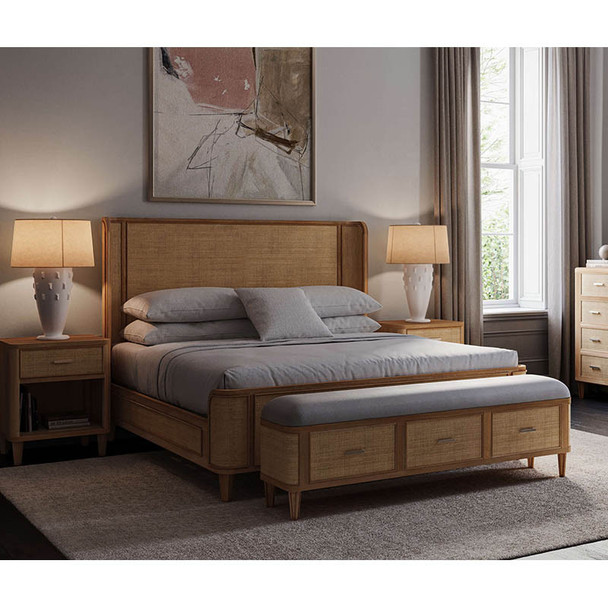 Lexington Bed w/ Rattan Queen - Solid Timber Art Deco style Bedroom furniture