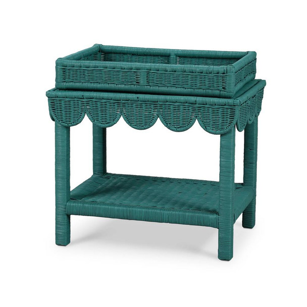 Newport Scalloped Rattan Side Table w/ Tray - Solid Timber Coastal style Living Room furniture