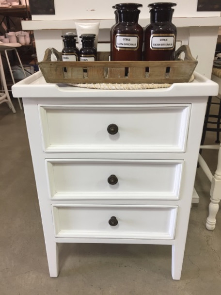 Eton 3 Drawer End Table - White Light Distressed - Size: 66H x 47W x 33D (cm) - Craftsman style Eton 3 Drawer End Table - White Light Distressed - Size: 66H x 47W x 33D (cm) - Craftsman style