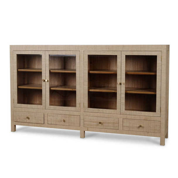 Kagu 4 Door Low Cabinet w/ Raffia - Size: 122H x 213W x 41D (cm) - Mid-Century Modern style