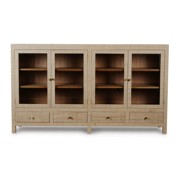 Kagu 4 Door Low Cabinet w/ Raffia - Hobart, Launceston, Perth Mid-Century Modern style Dining Room furniture