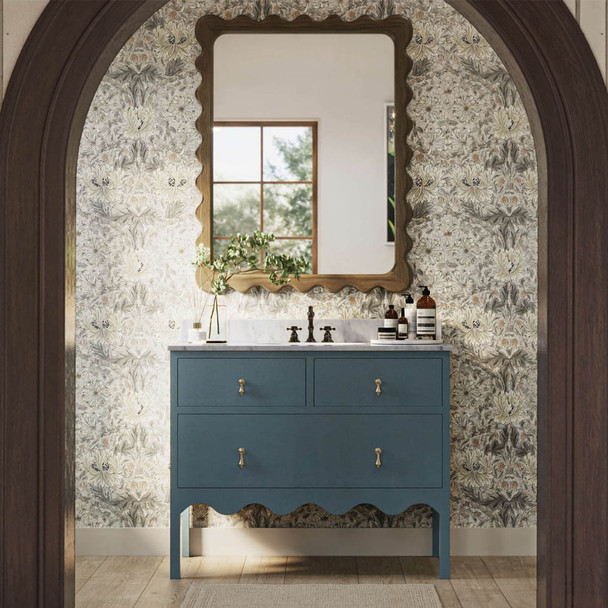 Chloe Scalloped Single Vanity w/ Sink & Marble Top - Size: 102H x 112W x 60D (cm) - Boho Chic style