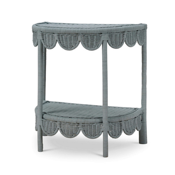 Newport Scalloped Half Round Rattan Side Table - Size: 79H x 69W x 46D (cm) - Coastal style