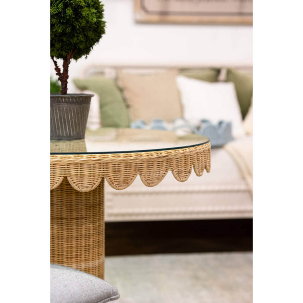 Newport Scalloped 90cm Round Bistro Table w/ Tempered Glass - Solid Timber Coastal style Dining Room furniture