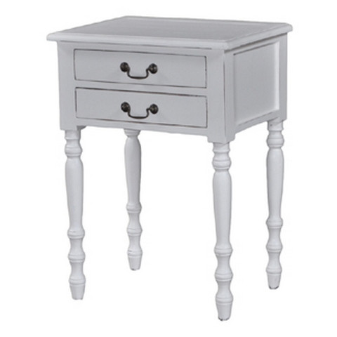 Tucker 2 Drawer Side Table - White Light Distressed - Size: 71H x 52W x 38D (cm) - Hamptons style