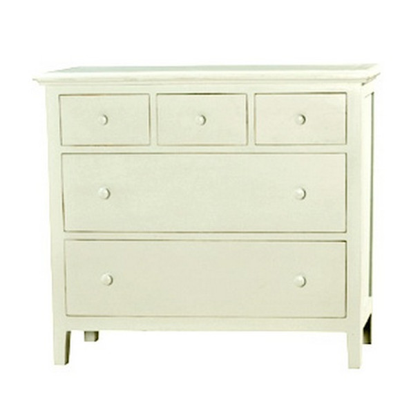 Bennet Narrow 5 Drawer Chest - White Light Distressed - Size: 95H x 111W x 34D (cm) - Craftsman style