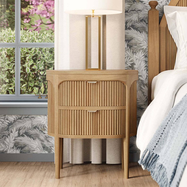 Regent Small Bedside Table w/ Lip Pull Handles - Size: 65H x 58W x 41D (cm) - Mid-Century Modern style