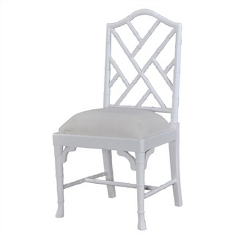 Martinique Bamboo Dining Chair - White Light Distressed / Neutral Linen - Size: 52H x 52W x 102D (cm) - Oriental style