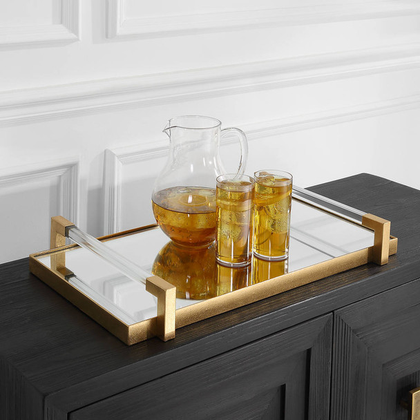 Deki Gold Mirrored Tray - Size: 8H x 60W x 34D (cm) - Mid-Century Modern style